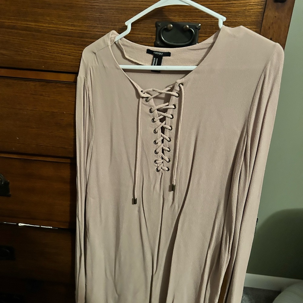 Forever 21 Taupe Lace-Up Top